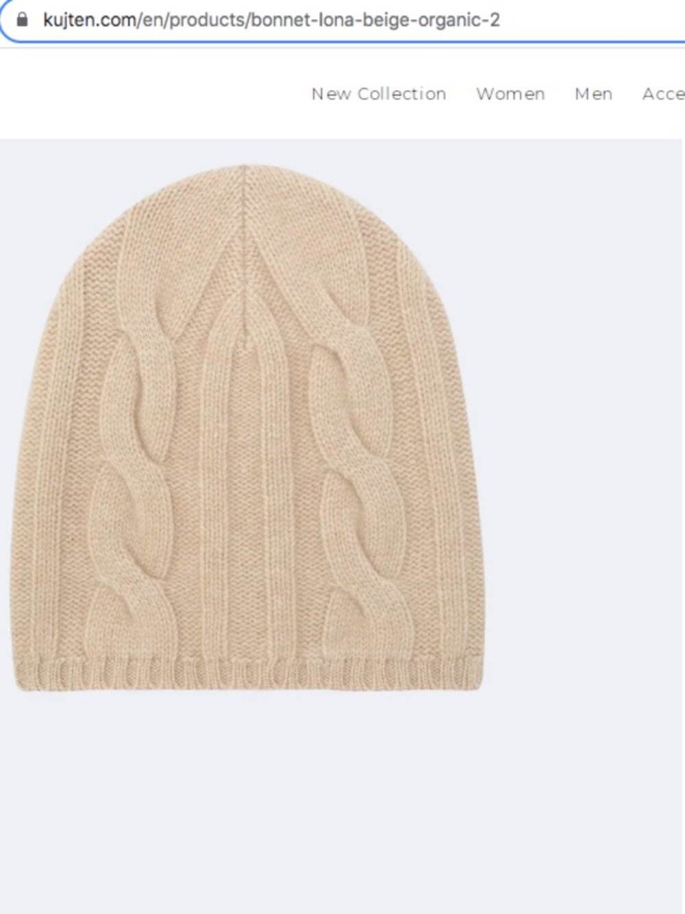 Kujten Cashmere Paris Cable Knit 100% Cashmere Cream Ivory Beige Nude Beanie - Picture 5 of 7